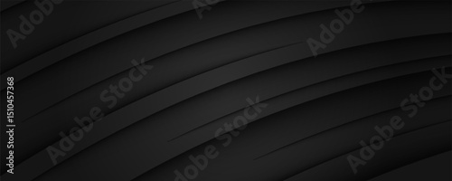 3D black geometric abstract background overlap layer on dark space with waves shape decoration. Minimalist modern graphic design element cutout style concept for banner, flyer, card, or brochure cover