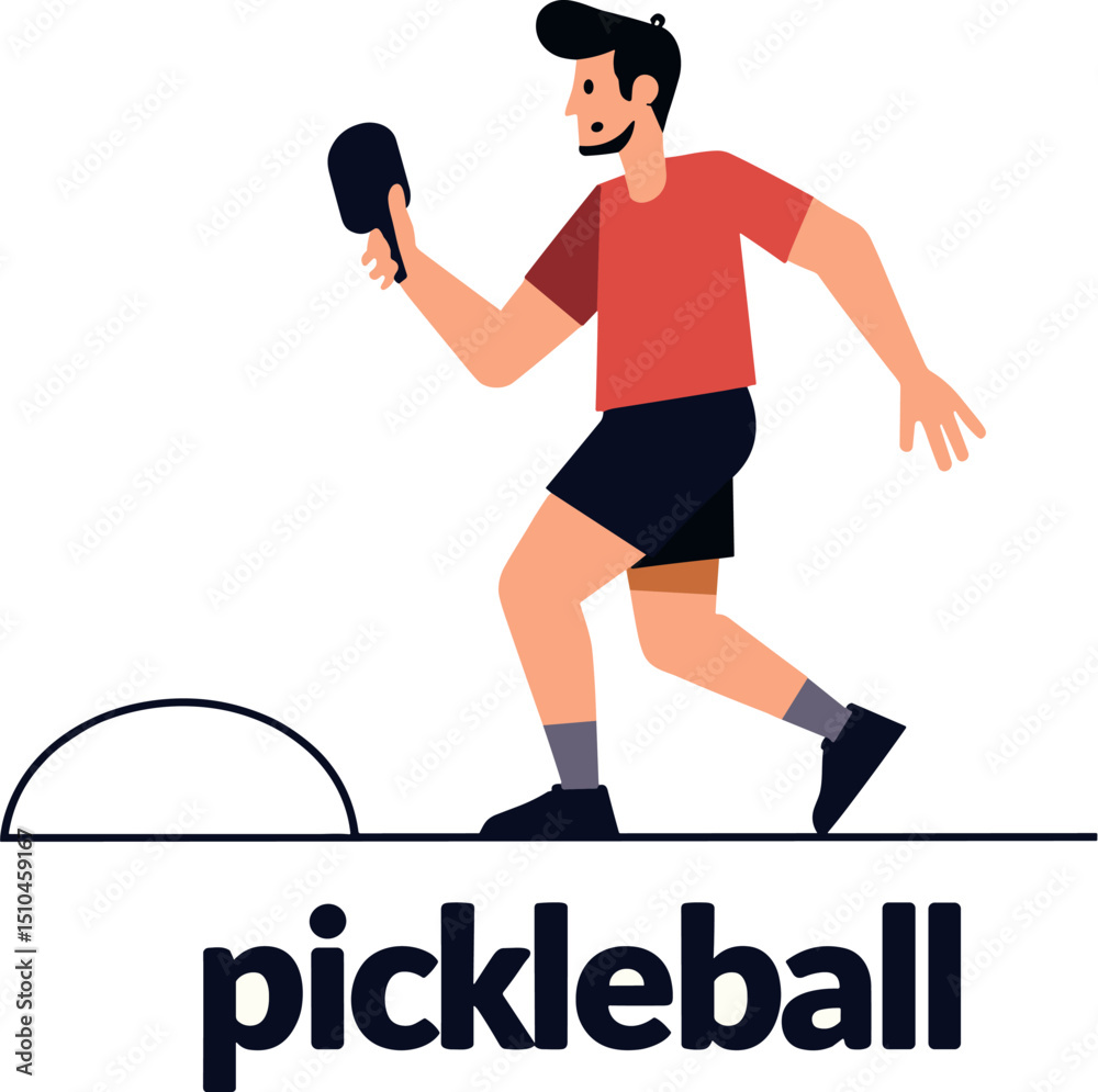 Fototapeta premium Stylized illustration of a male pickleball player walking with paddle in hand and