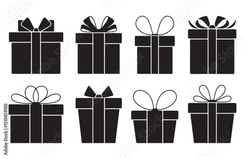 Festive gift box graphics for seasonal greetings and holiday designs.