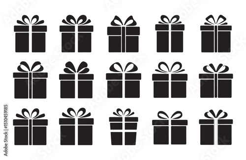 Black gift box illustrations arranged in a uniform grid pattern.