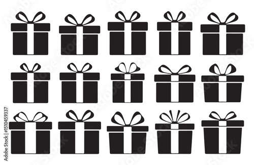 Collection of present boxes with ribbons, ideal for party and event visuals.

