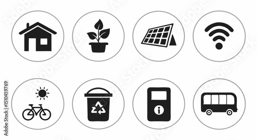 Black Eco Icons Set – Green Energy and Sustainability Symbols