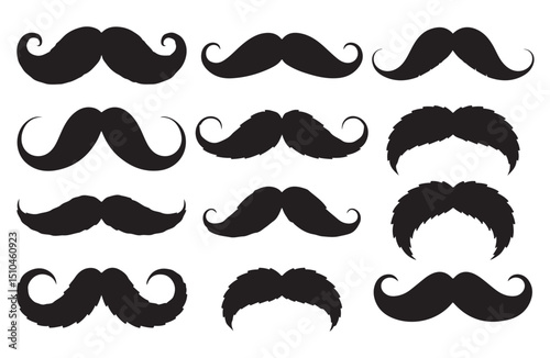 Various mustache icons for use in fashion, grooming, and personal care graphics.