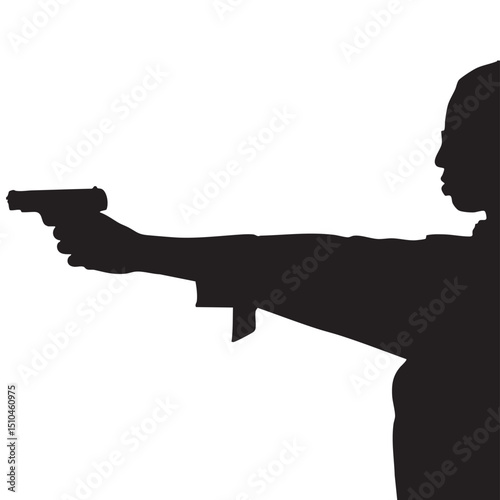 Silhouette of Woman Aiming Handgun in Profile