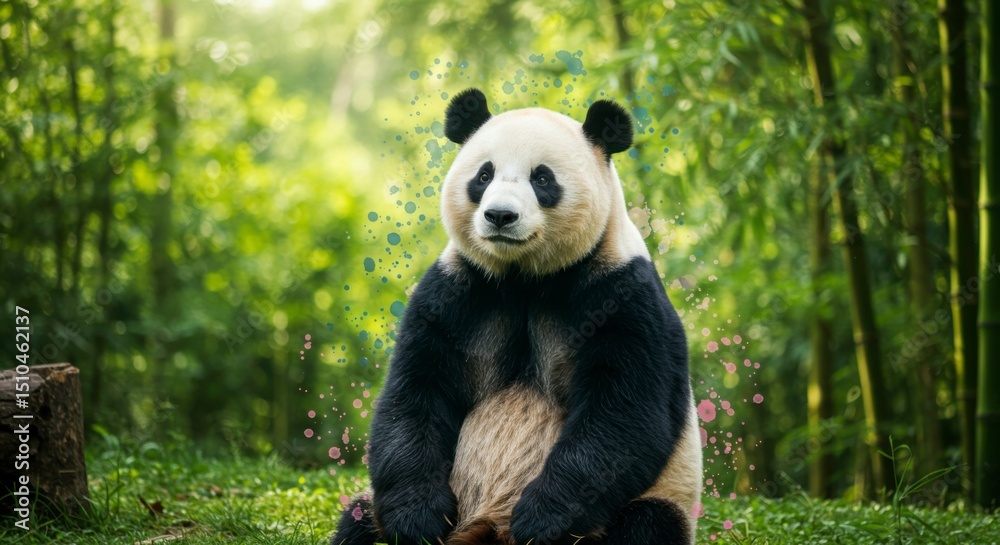 Naklejka premium Majestic panda in lush forest setting