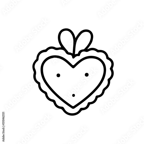 Heart-shaped strawberry vector illustration, perfect for Valentine's Day designs, culinary blogs, and healthy lifestyle concepts. Black and white minimalist style.
