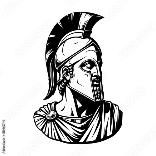 Illustration of a spartan warrior wearing a helmet, isolated on white background, showcasing ancient greek and roman military history, strength, and bravery in battle