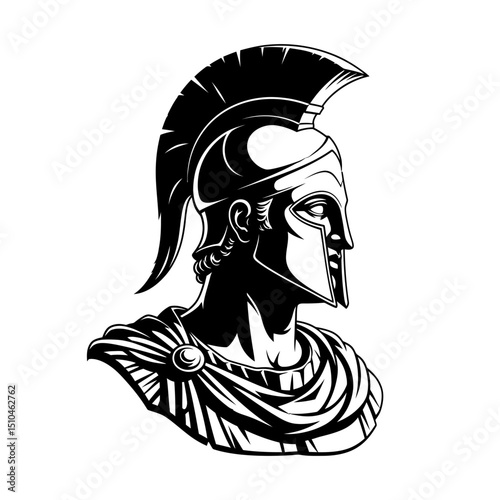 Illustration of a spartan warrior wearing helmet isolated on white background, showcasing ancient greek and roman military strength and brave leadership in battle