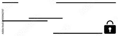 Censored text lines partially hidden alongside a closed padlock representing data protection, privacy, and security. Ideal for cybersecurity, encryption, confidentiality, online safety, restriction