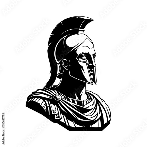 Illustration of a spartan warrior helmet isolated on white background, representing ancient greek history, strength, and courage in a vintage design