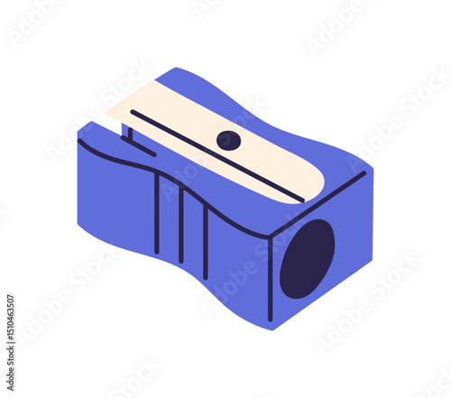 Pencil sharpener icon, stationery tool for sharpening pencils, school and office supply, blade accessory, manual shavings device isolated on white background flat vector illustration.