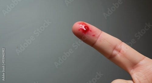 Close-up of finger with blood on tip against a gray background   photo