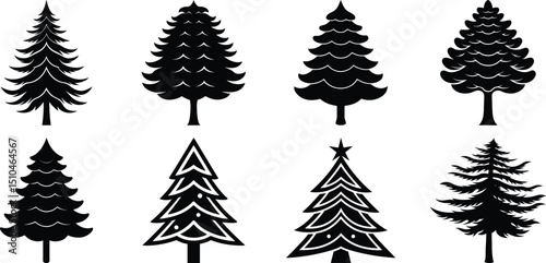 Assorted Pine Tree Silhouettes for Graphic Design"
