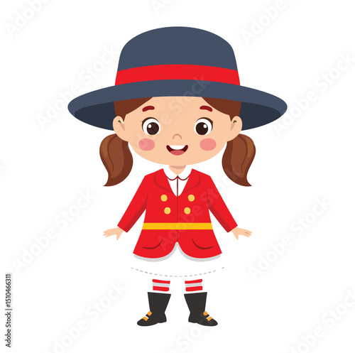 Cute girl in red coat and hat cartoon illustration