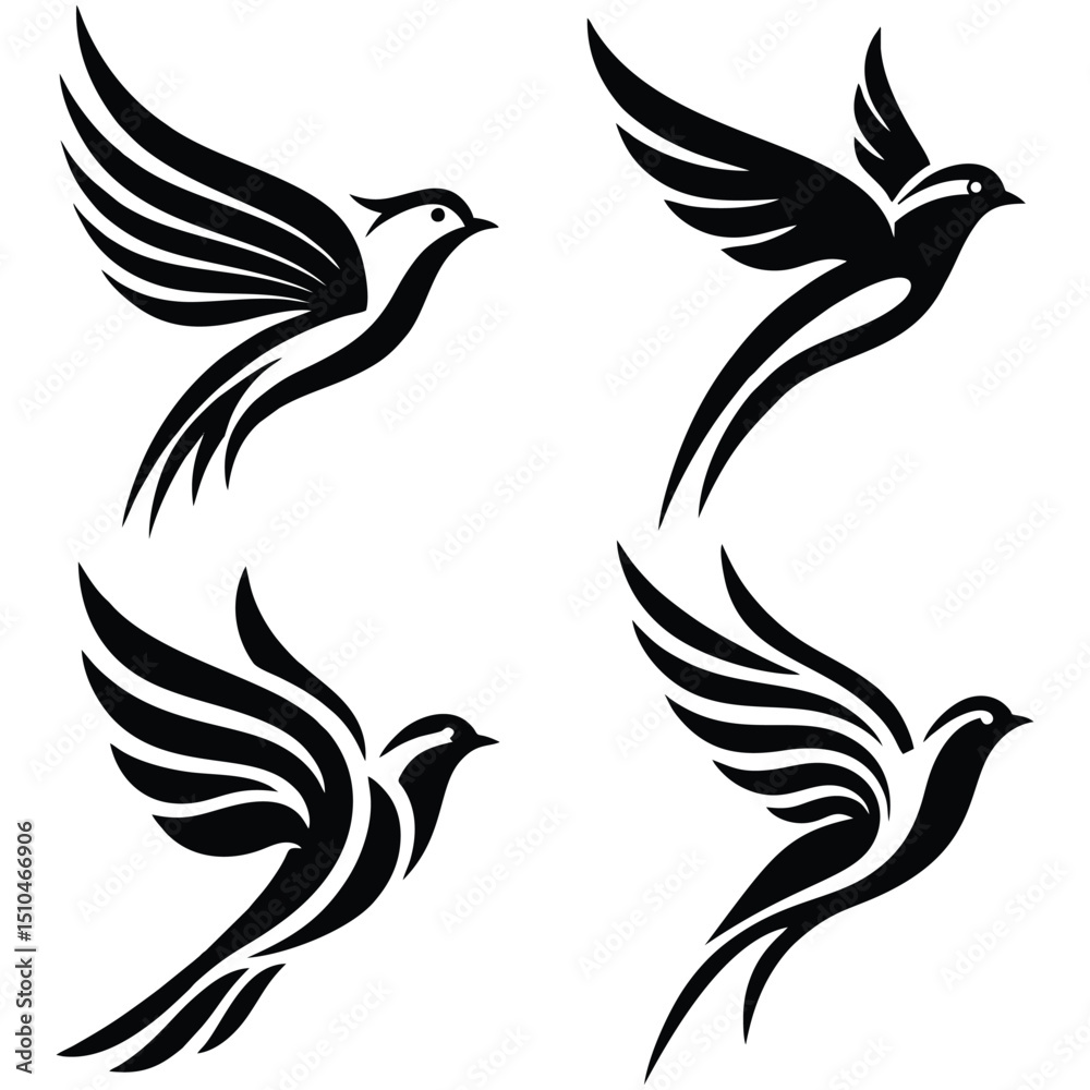 Obraz premium Flying Dove Bird Silhouette Vector Icon Set