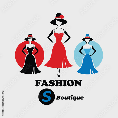 Elegant Fashion Boutique Logo with Stylish Women in Dresses and Hats