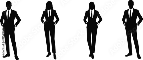 Business people silhouettes standing confidently in formal suits isolated on white background professional teamwork corporate leadership concept flat vector illustration