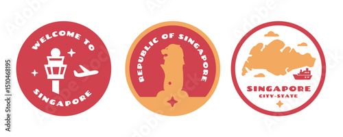 Photography Singapore travel stickers element collection in flat style.