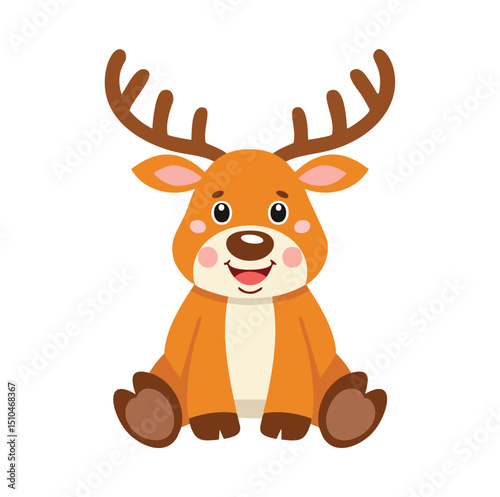 Adorable cartoon reindeer sitting smiling happy