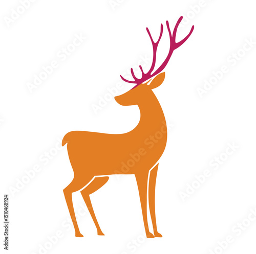 Elegant orange deer with pink antlers minimalist design