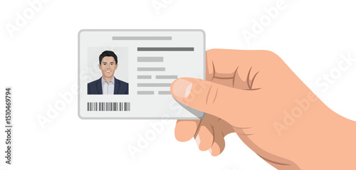 Hand Holding Identification Card with Photo of Man