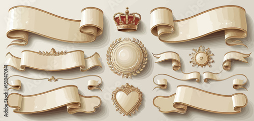 Elegant Gold and Cream Scroll Banners and Royal Ornaments