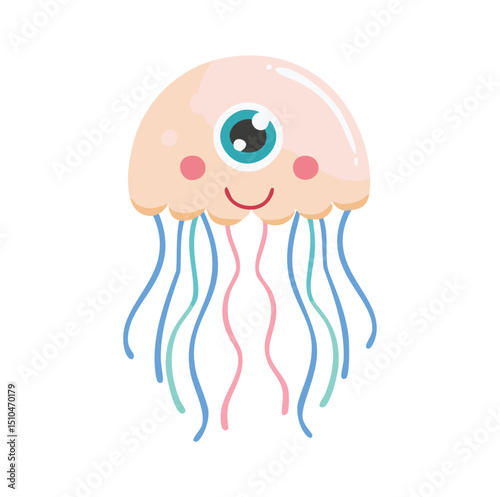 Adorable one eyed jellyfish cartoon illustration