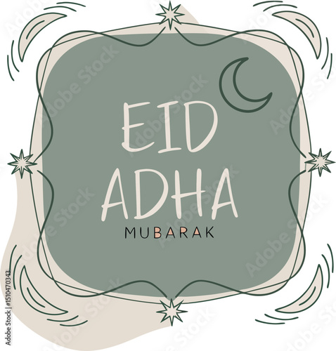 A festive graphic with the words "Eid Adha Mubarak" encapsulates the joy and blessings of the holiday. Adorned with elegant design elements and symbols that capture the spirit of the celebration.