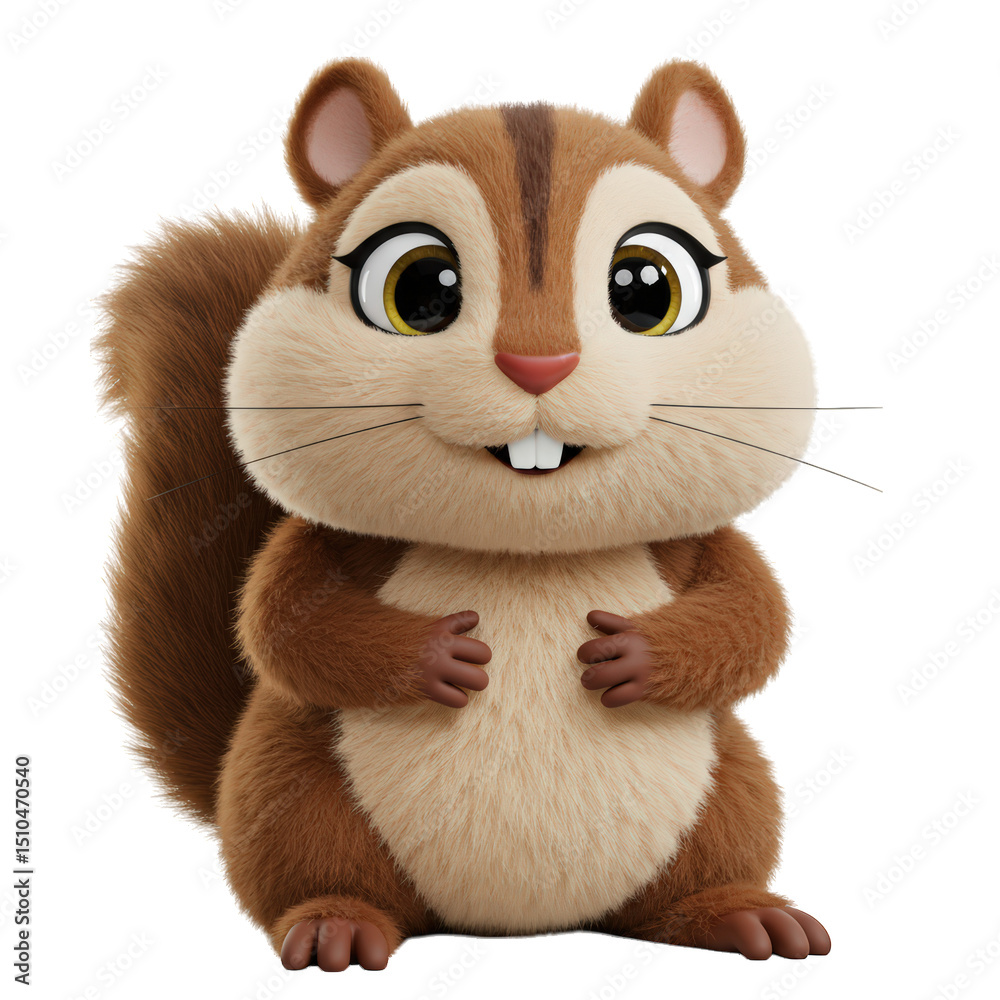 Obraz premium Cartoon Squirrel Character Plush. Isolated on Transparent Background