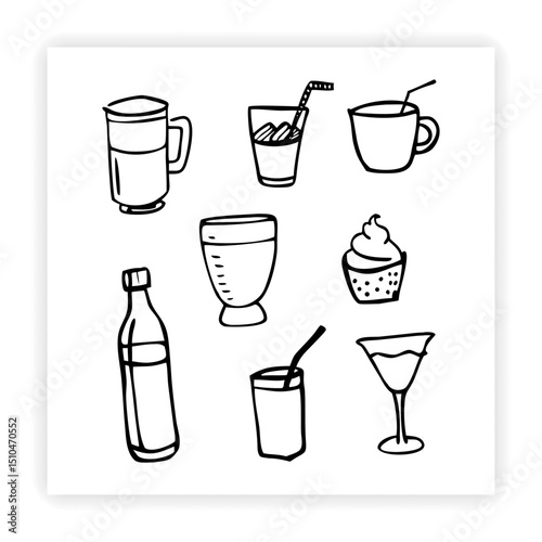 Cute Food and Drink Doodle Elements