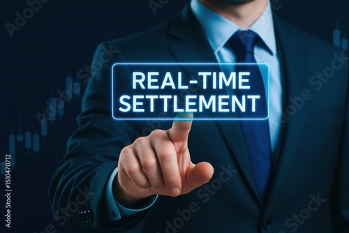 A businessman engages with innovative technology to enhance efficiency and decision-making in real-time settlement strategy within finance