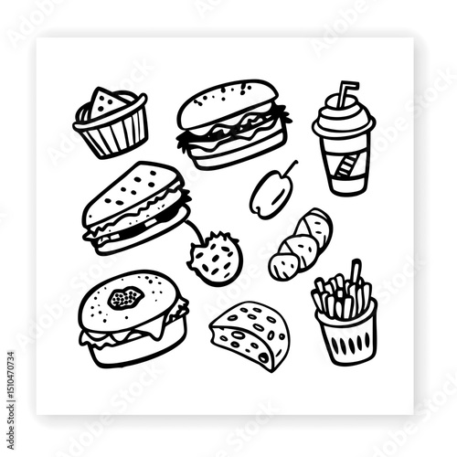 Cute Food and Drink Doodle Elements