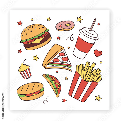 Cute Food and Drink Doodle Elements