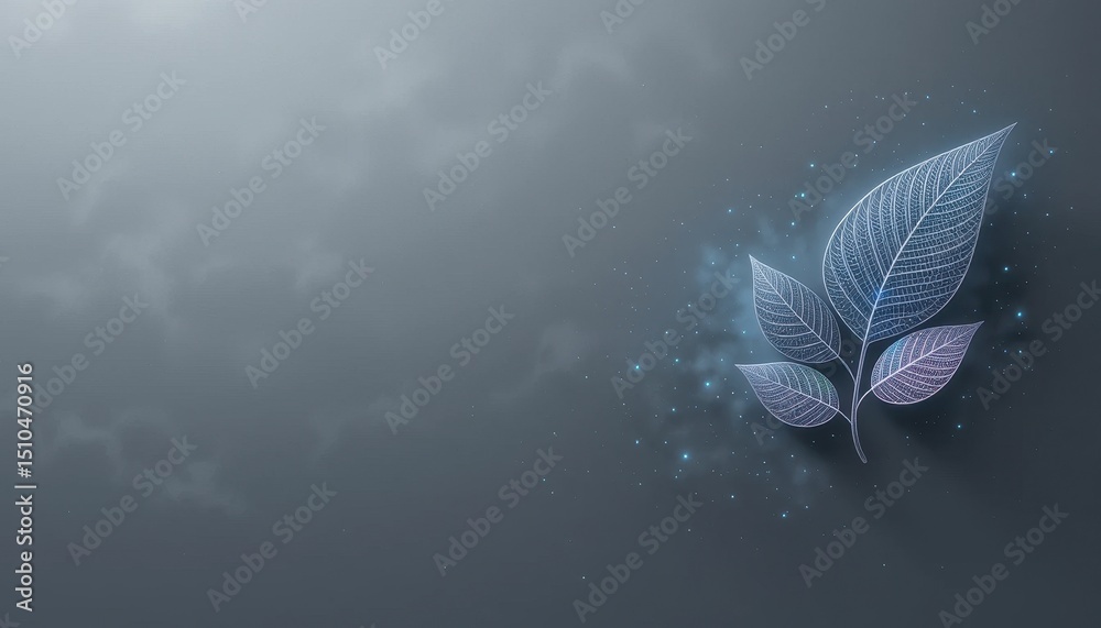 Fototapeta premium Futuristic Holographic Leaf Minimalist Background Gray Tones, High-Resolution Art