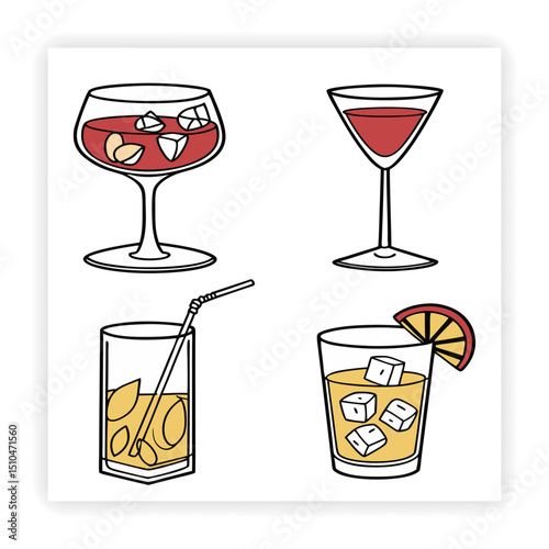 Cute Food and Drink Doodle Elements