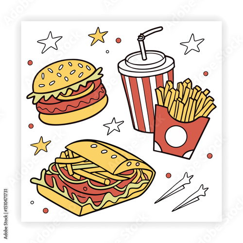 Cute Food and Drink Doodle Elements