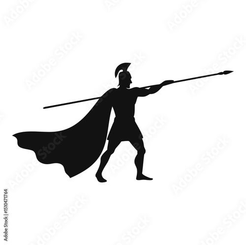 Spartan warrior silhouette throwing spear ancient greece