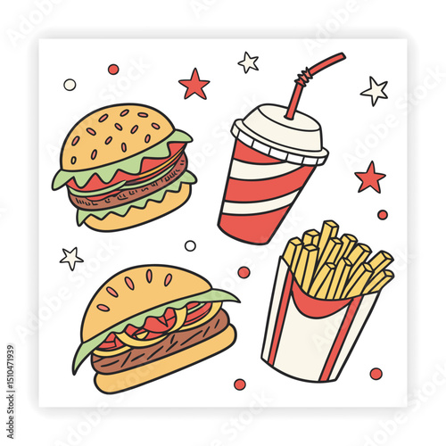 Cute Food and Drink Doodle Elements