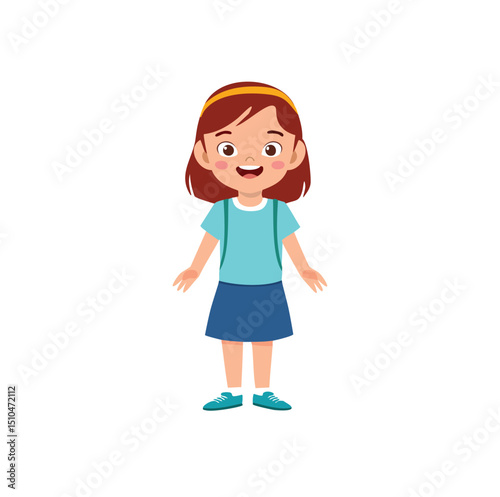 Happy schoolgirl smiling wearing backpack uniform