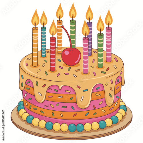 Delicious Birthday Cake with Colorful Candles and Sprinkles