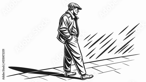Isolated Black Silhouette of Man Standing with Hands in Pockets – Minimalistic Vector Illustration

