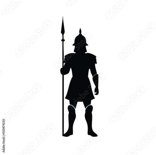 Silhouetted medieval warrior holding a spear