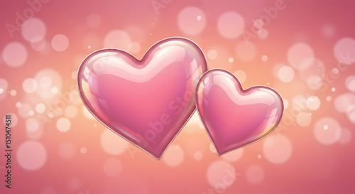 Two Pink Hearts Romantic Love Valentines Day Design Illustration