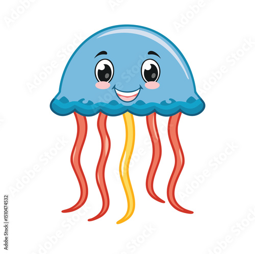 Happy cartoon jellyfish ocean animal illustration