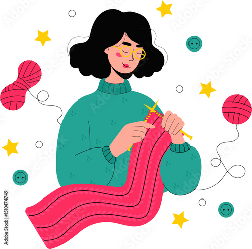 pretty woman knitting vector illustration