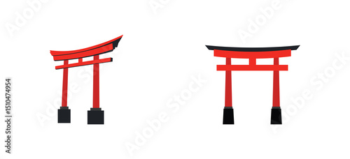 set of Torii gates Japan landmark vector on white isolated 
