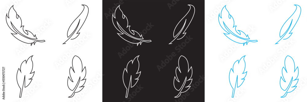 Fototapeta premium Bird Feather icon. Black, white and blue quill feather icon. Vector for websites, mobile interfaces, presentations, banner, visual branding etc. Vector illustration. EPS 10 