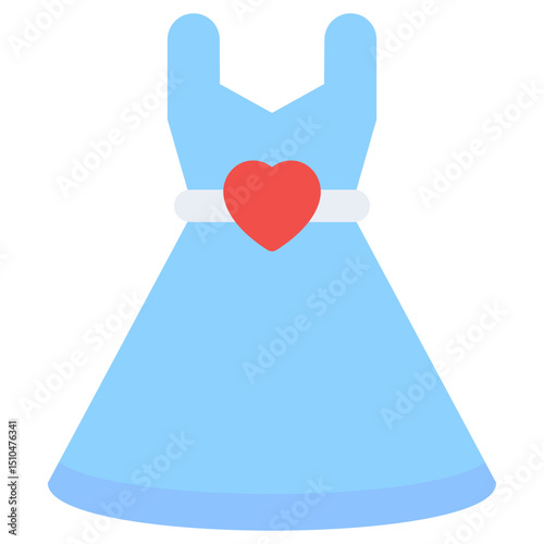 Romantic Light Blue Dress with Heart Belt Design Illustration