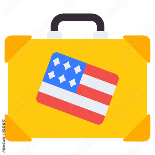 American Travel Suitcase Icon Flat Design Illustration for Website or App