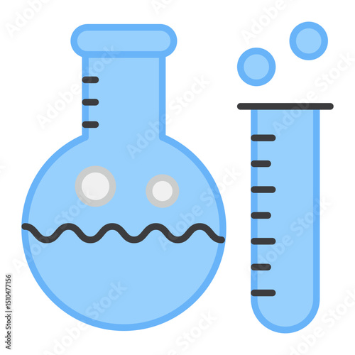 Science Experiment Erlenmeyer Flask and Test Tube with Bubbling Liquid Illustration
